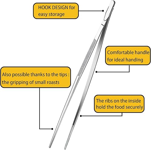 Miniatura 2 de JETKONG Pinzas de cocina de 12 pulgadas, pinzas de cocina finas, pinzas de cocina extralargas de acero inoxidable