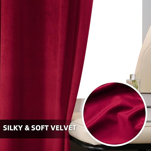 Miniatura 2 de Cortinas opacas de terciopelo rojo de 90 pulgadas de largo, con ojales, para dormitorio, bloqueo de luz, aislamiento térmico, juego de 2 paneles de