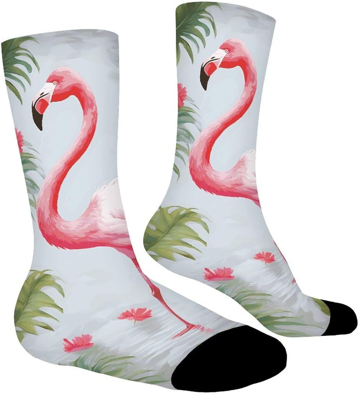 Moisture Wicking Socks, Breathable, Lightweight Crew Sock, Casual | White Flamingo Work Socks for Women Men, Elastic Soft Boot Socks for Travel, Seamless