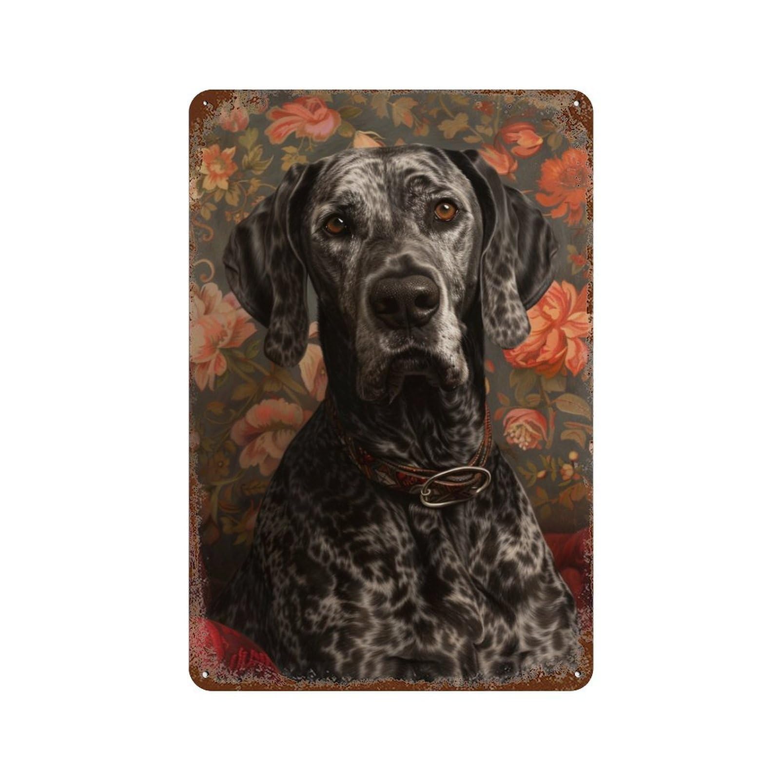 Garage Style Floral Background Elegant Dog Portrait Rusty Metal Tin Sign 11.8"x7.9", Decorative Metal Wall Art for Bar And Workshop