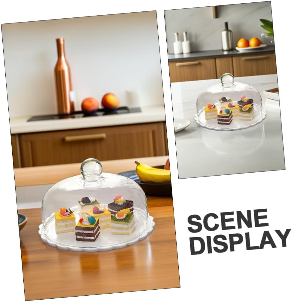 Glass Cake Dome Cover with Serving Platter, Protective Food Hood for Kitchen and Dining, Dustproof Dessert Display Tray for Bakery Pastries and Home Use