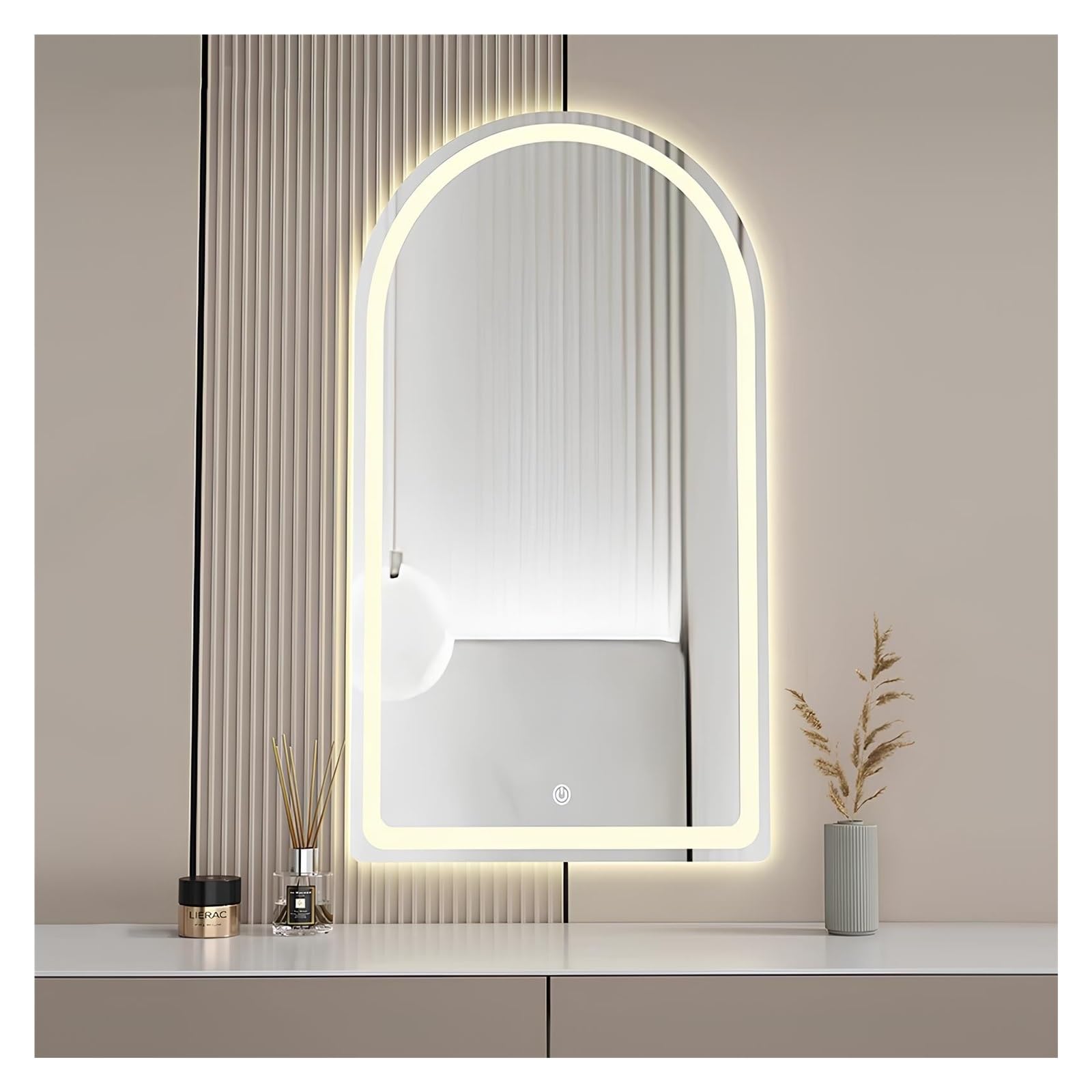 WJFTODAY Dimmable LED Bathroom Vanity Mirror, 19.7x31.5in Frameless Lighted Makeup Mirror with 3 Smart Light Modes for Glamorous Grooming & Makeup, 50x80cm Elegant Design