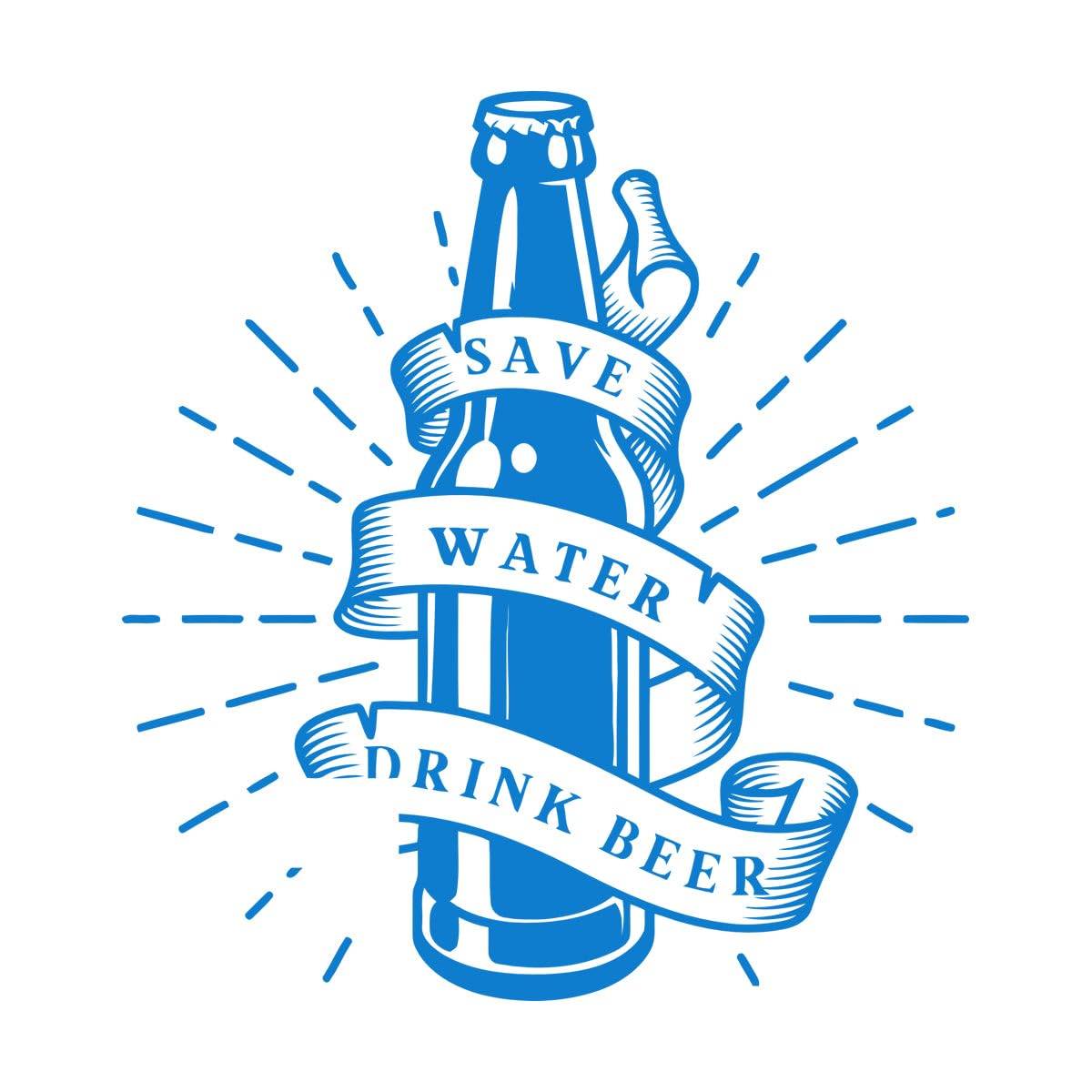 Engraving Stickers Kitchen Funny Phrase Save Water Drink Beer 54x60.5cm Self Adhesive Large Blue — image 1