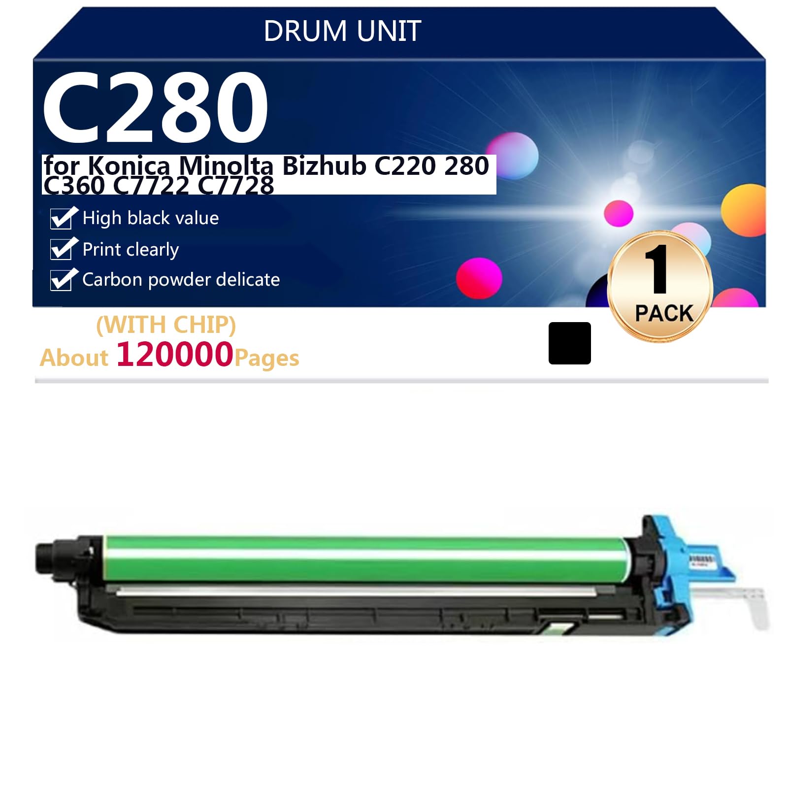 DR-311 Unité de Tambour Compatible pour Konica Minolta Bizhub C220 280 C360 C7722 C7728 Imprimante, Haute Capacité 120000 Pages,Black-1 Pack