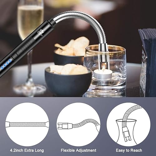 Miniatura 2 de Encendedor de velas encendedor de arco eléctrico recargable por USB con bloqueo de seguridad e indicador de alimentación encendedores de plasma