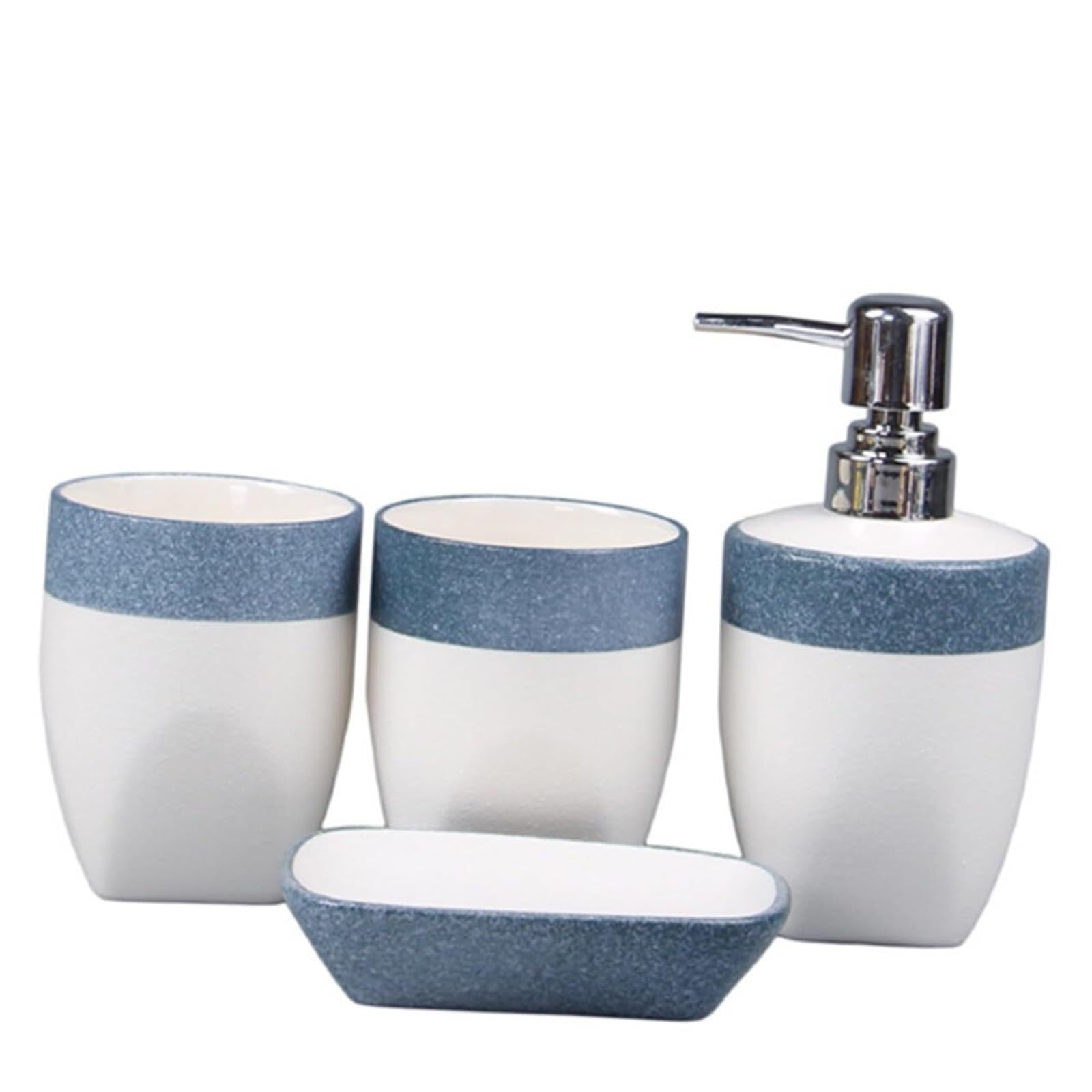 Ensemble accessoires de salle de bain bleu 4 pièces avec distributeur de savon et plateau