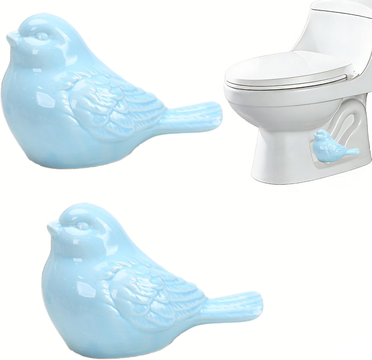 2 Pack Ceramic Bird Toilet Floor Bolt Caps,Cute Bird Toilet Bowl Screw Covers,Toilet Bolt Figurine,Toilet Bowl Cap Covers,Decorative Bathroom Toilet Bolt Easy Installation (2, Blue)