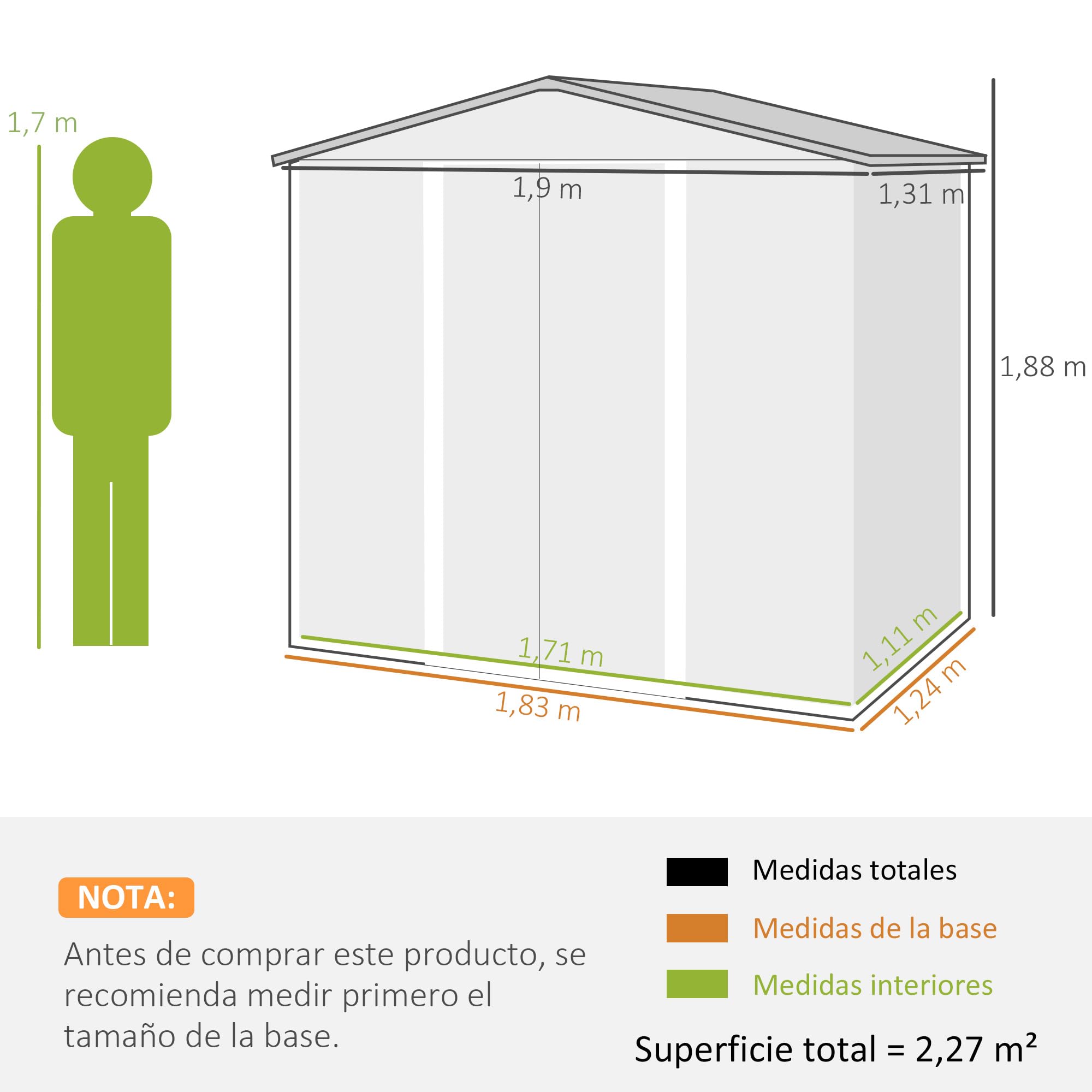 Outsunny Caseta de Jardín Exterior, 2,27 m² 190x131x188 cm, Cobertizo de Jardín Exterior Metálico con 2 Ventilaciones, Puerta con Cerradura, para Almacenamiento de Herramientas, Roble