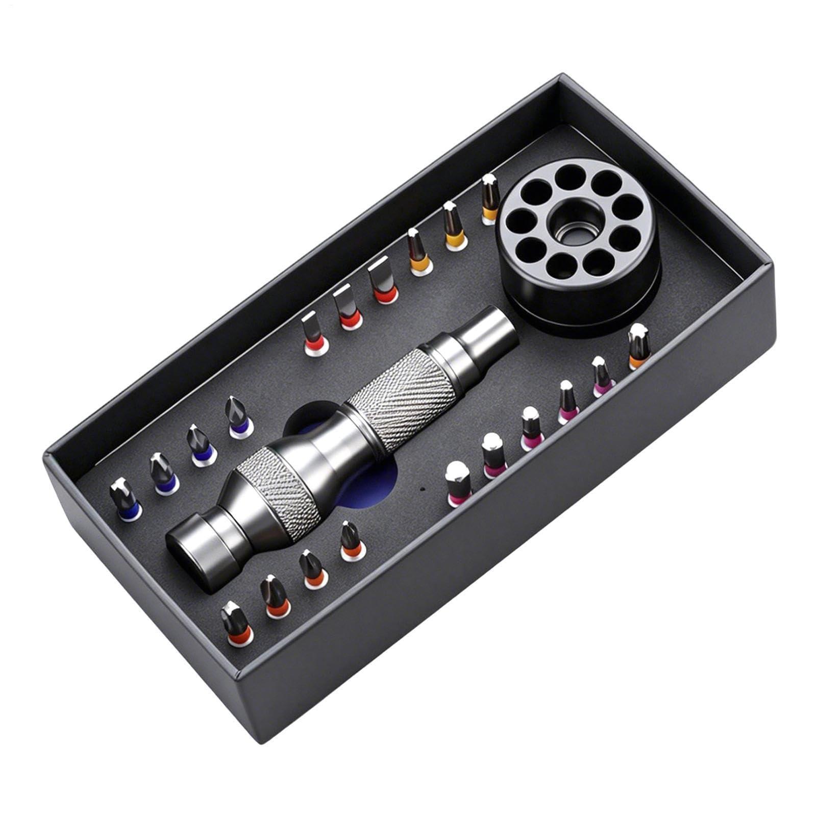 Juego de puntas de destornillador – Puntas magnéticas de precisión | con base de almacenamiento, mango ergonómico, para electrónica, metal, muebles, cámara, teléfono, tableta, gabinete