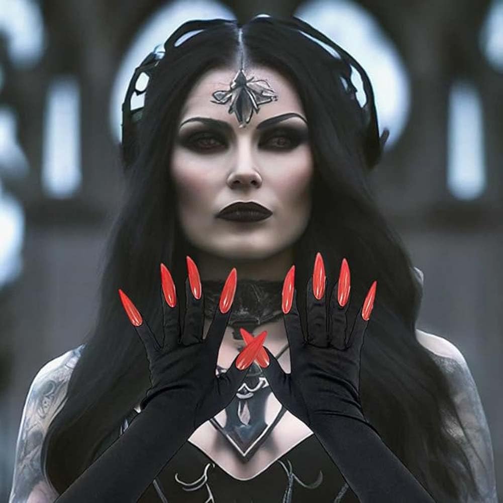 NT-ling Halloween Gloves with Long Nails Cosplay Costume Claw Paw Gloves Mitts Pointed Fingernails Ghost Bizarre Hand Mittens for Carnival Halloween Party Cosplay (Black - Image 2