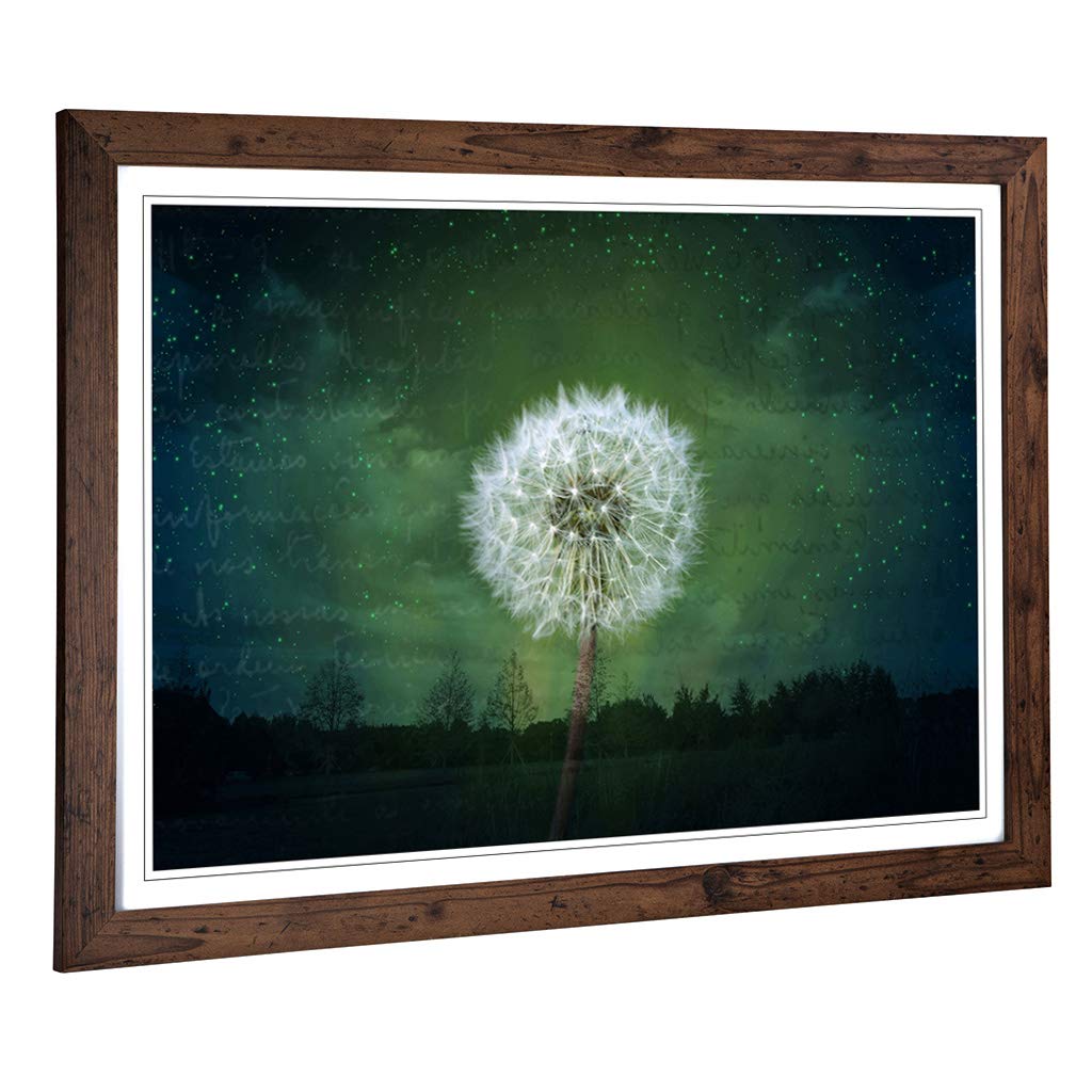 Big Box Art Framed Print of Flower Dandelion Seeds Landscape Design | Wall Art Picture | Home Decor for Kitchen, Living Room, Bedroom, Hallway, Walnut, A2 / 24.5x18 Inch / 62x45cm