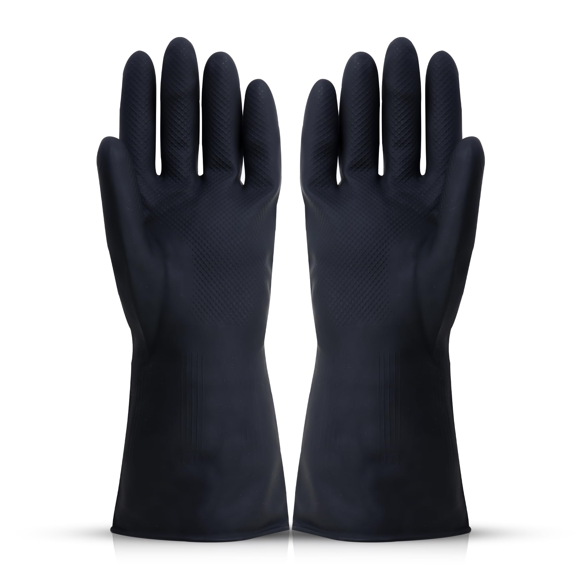 Robustt Heavy Duty Rubber Hand gloves - 1 Pair (Free Size, Black) for Dishwashing, gardening, kitchen cleaning