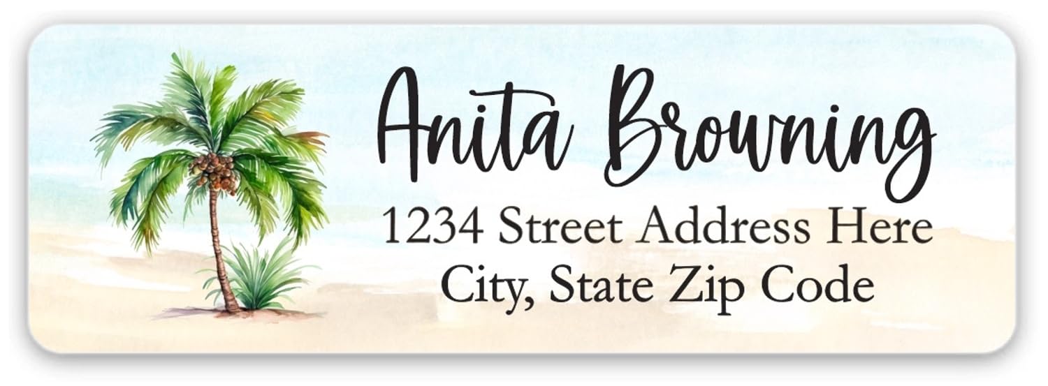 Personalized Return Address Labels Palm Beach Scene - Custom Mailing Labels/Stickers for Envelopes, Easy Peel and Stick, Permanent Flat Sheet