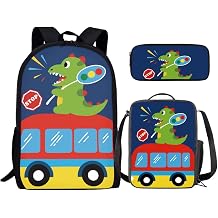 Cute Dinosaur School Backpack Set 3Pcs Lightweight Casual Daypacks with Lunch Bag Pen Bag Set Lightweight Portable Lunch Box Elementary Middle School Kids Backpack