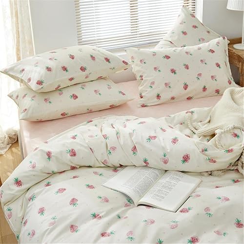 Miniatura 3 de DREAMINGO Funda de edredón de algodón para niñas, diseño de fresa, bonito juego de ropa de cama estética, decoración de habitación, funda de edredón
