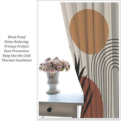 Miniatura 5 de Cortinas opacas decorativas, estilo bohemio, arte abstracto moderno, formas geométricas, collage de hojas estéticas para dormitorio, sala de estar,