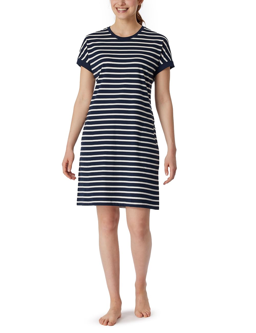 Schiesser Damen Nachthemd kurzarm weiche Baumwolle Bigshirt mit Taschen - Nightwear