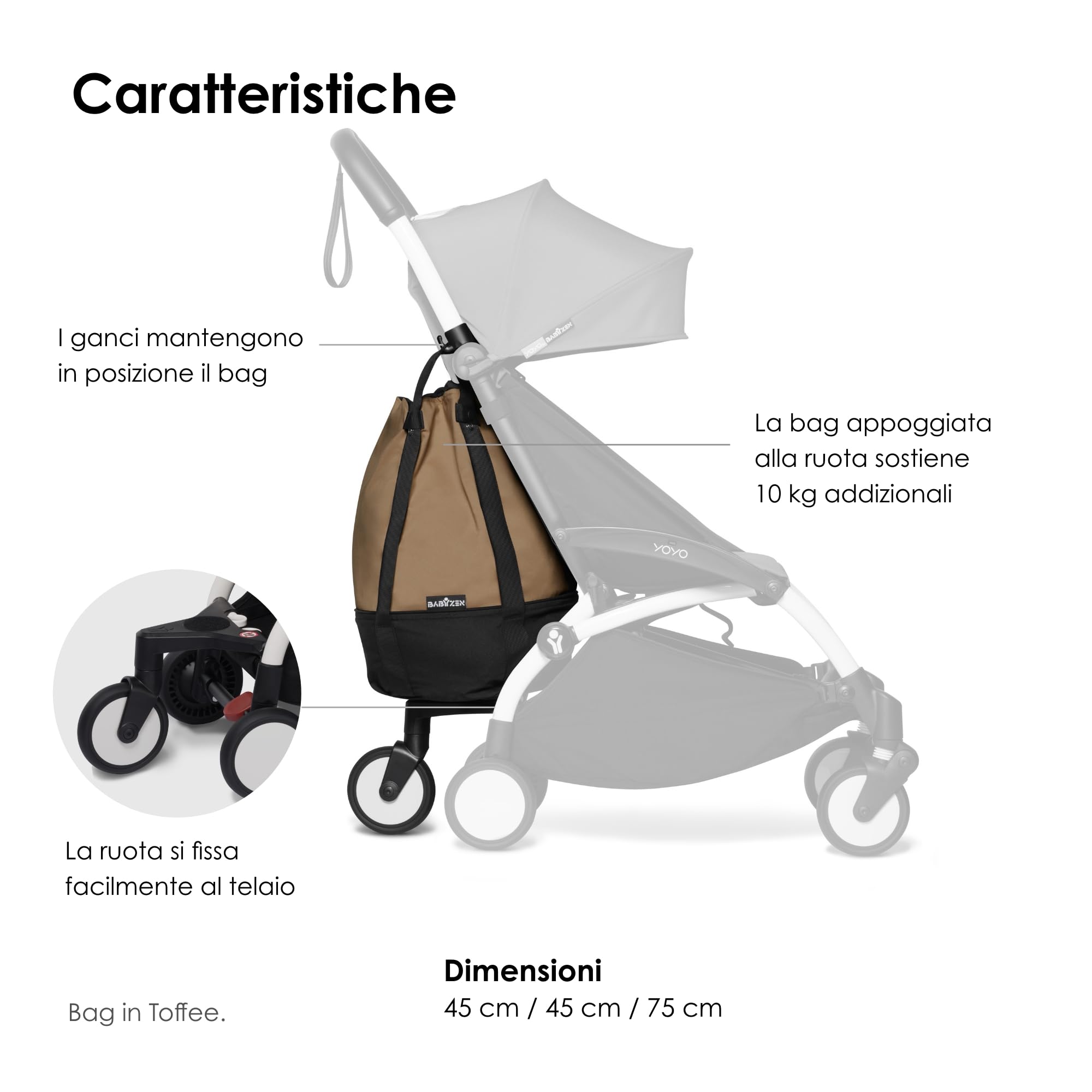 Babyzen Borsa YOYO, Ginger - Per uno spazio addizionale sul passeggino YOYO2 - Include una base robusta, ruote e ganci