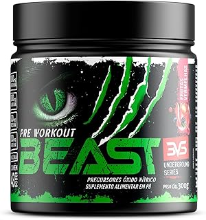 3VS Nutrition Pré-Treino Beast 300g Sabor Frutas Vermelhas · Cafeína 200mg + L-Arginina + Taurina · 43 doses