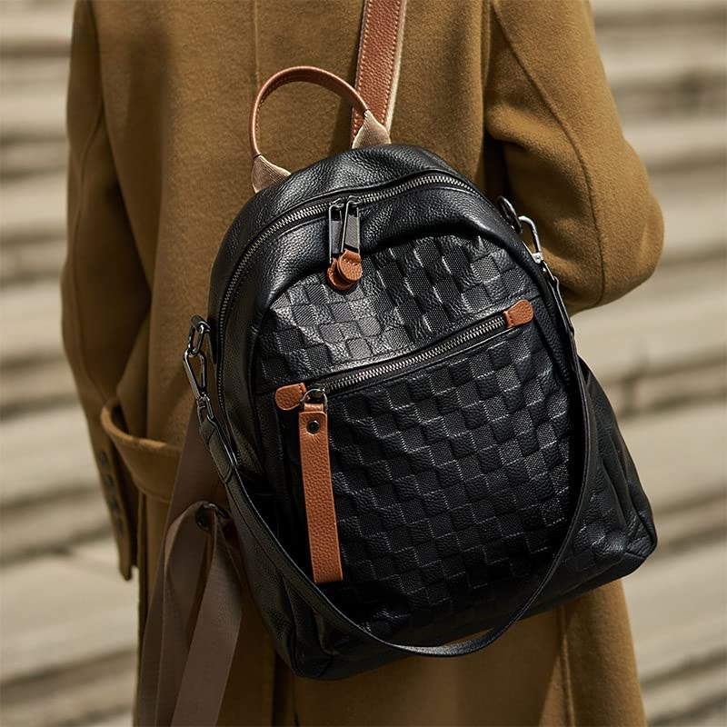 Image of Genuine Leather Backpack Purse For Women | Fashion Convertible Ladies Shoulder Bag Black