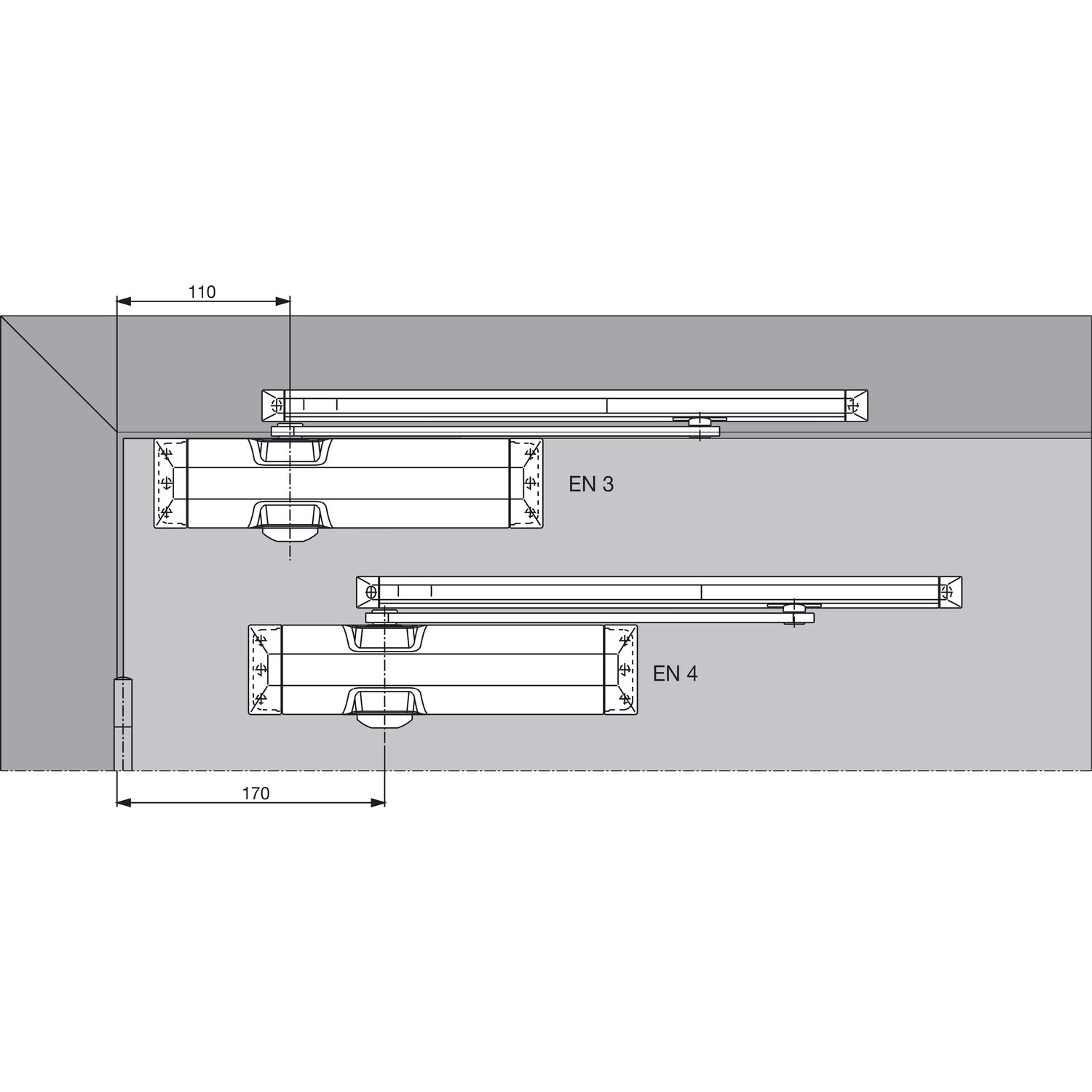 Ferme-porte TS90 bras coulisse coupe-feu DORMA - argent - force 3/4 variable - 10200401