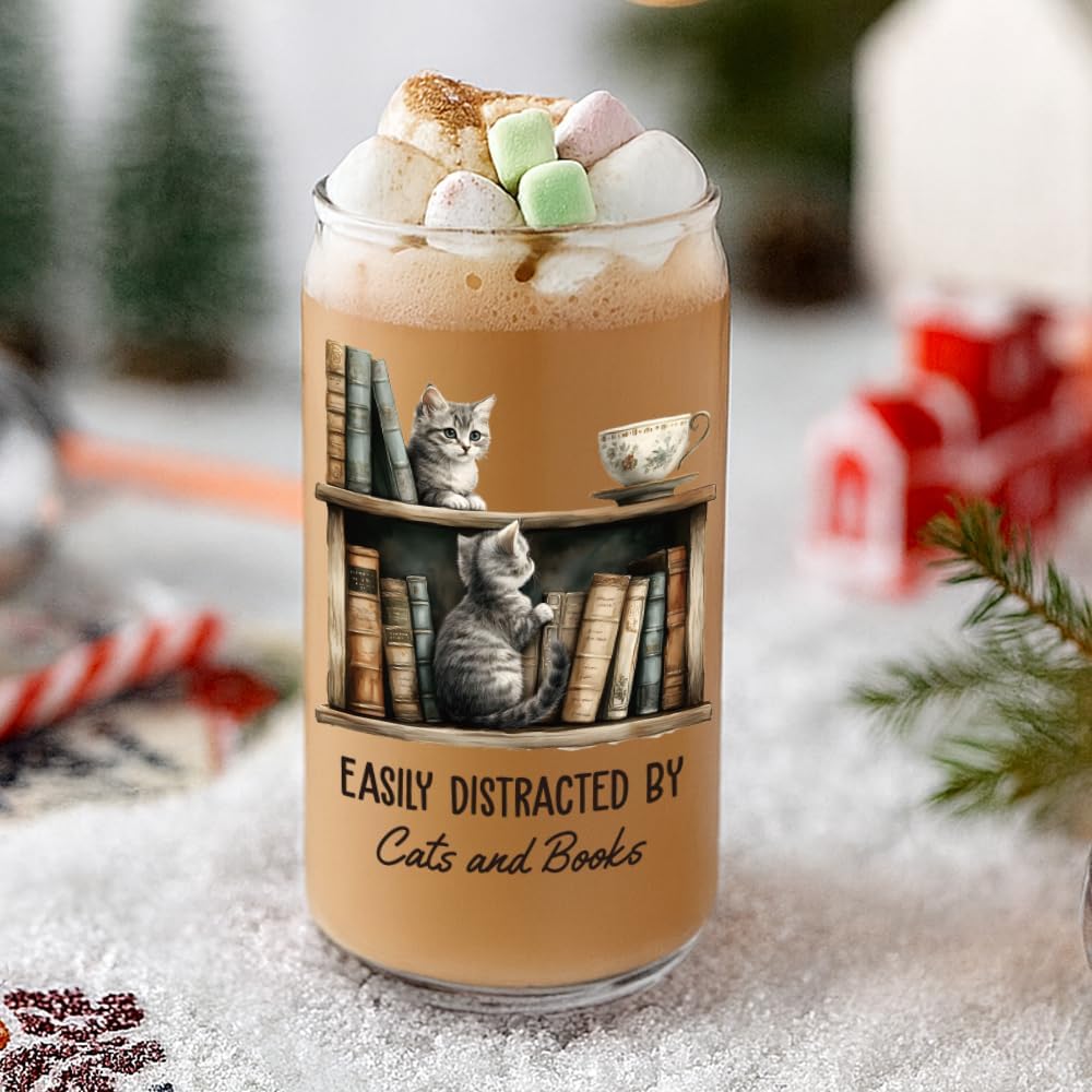 Cute Book Cat Bookish Gifts for Women,Friend,Sister,Reader,Librarian, Book Club GIfts,Best Cats Lover Gift for Cat Lady Mom, Books Mug Gift for Birthday,Christmas,Easily Distracted by Cats Books-126 - Image 6