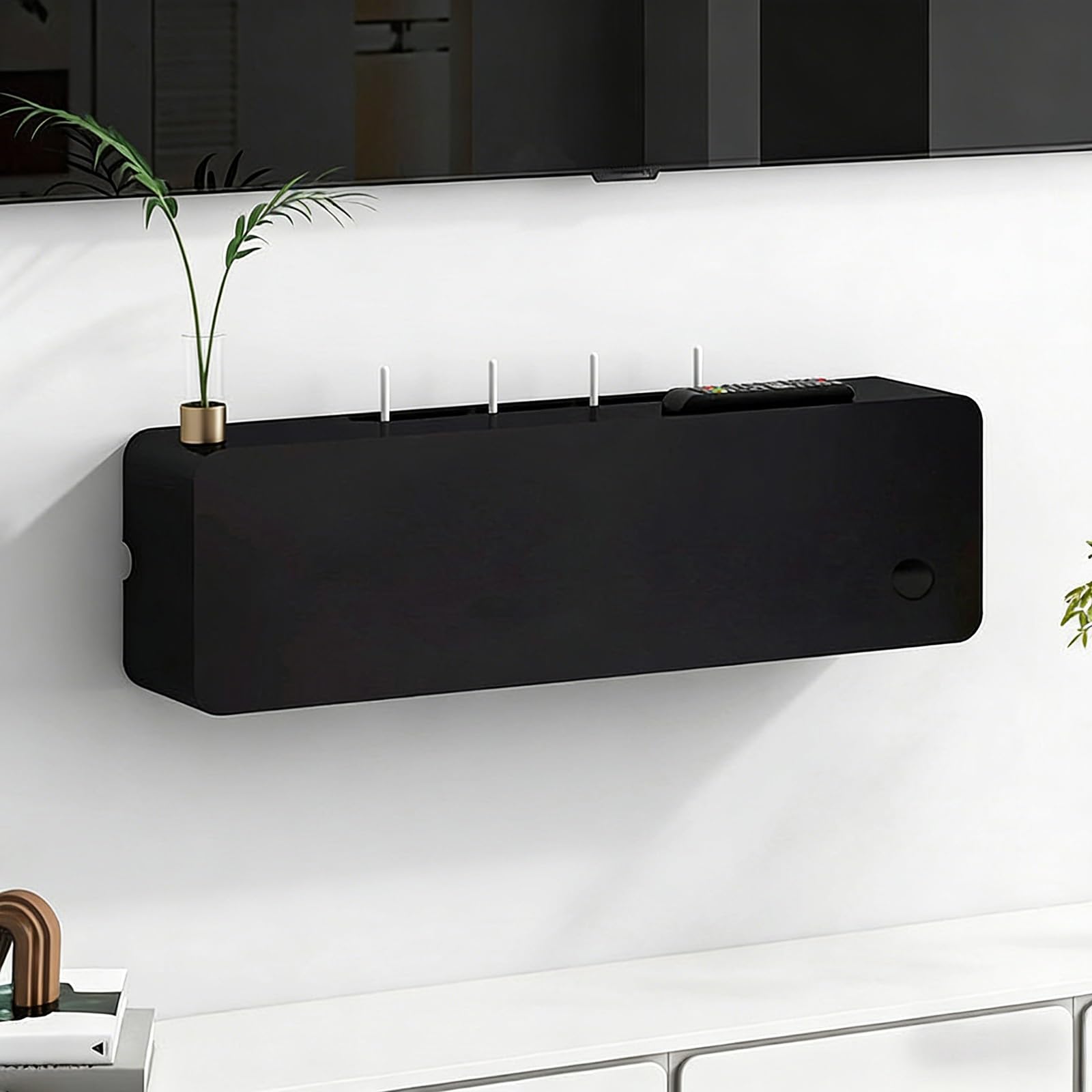 Boîtier Rangement Routeur en Bois Massif Premium Noir pour Bureau