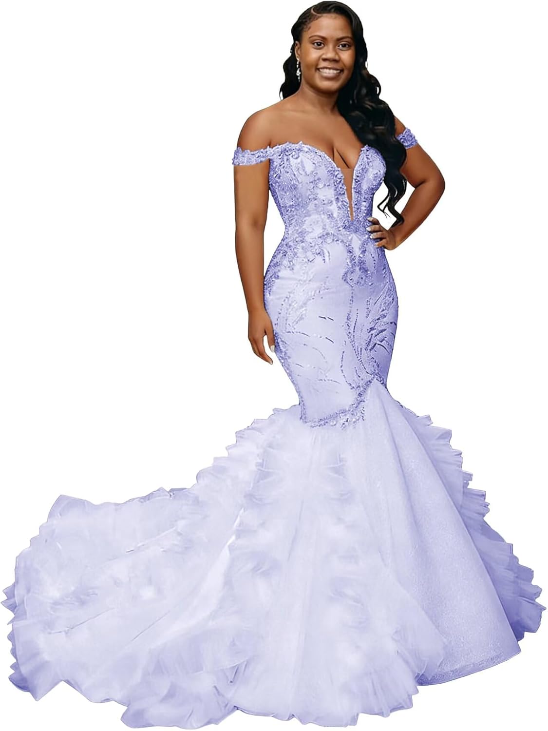 Mermaid Wedding Dresses for Bride Off Shoulder Beaded Crystals Sparkly Bridal Wedding Gown with Train