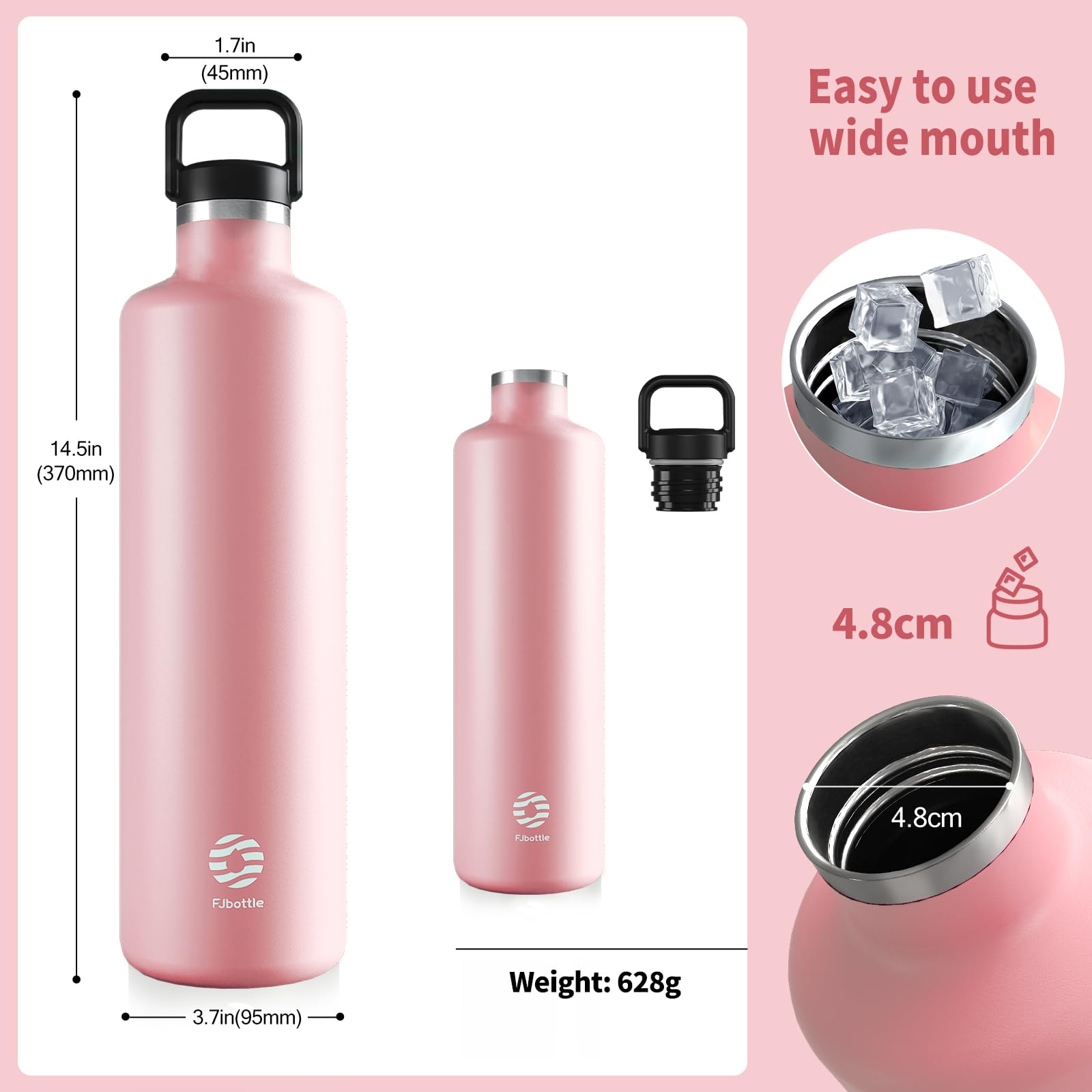 Healter 1.75 litre Water Bottle Stainless Steel, Pink, 1750ml - Image 2