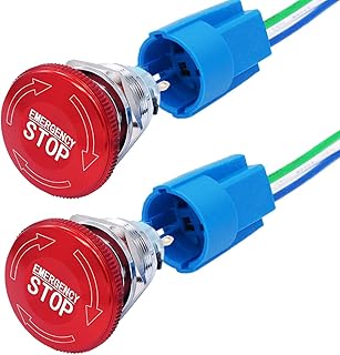 MKBKLLJY 2Pcs 22mm Metal Emergency Stop Push Button Swicth Latching 12-250V 1NO 1NC Stianless Steel 7/8" Mouting Hole for electromagnetic Starter,Contactor,Relay etc. with Wire Socket Plug