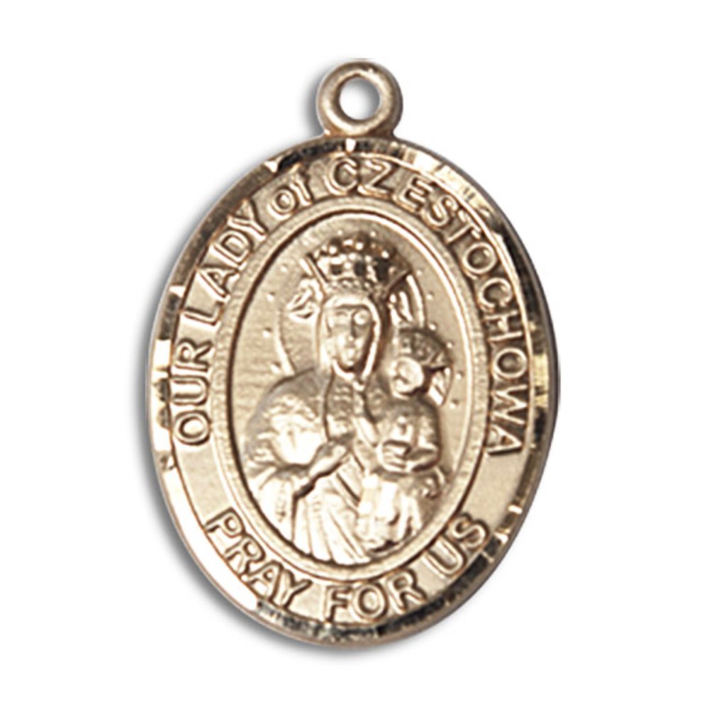 Bonyak Jewelry Saint Medal Collection Gold Filled Our Lady of Czestochowa Pendant 3/4 x 1/2 inches with 18 inch Gold Filled Curb Chain