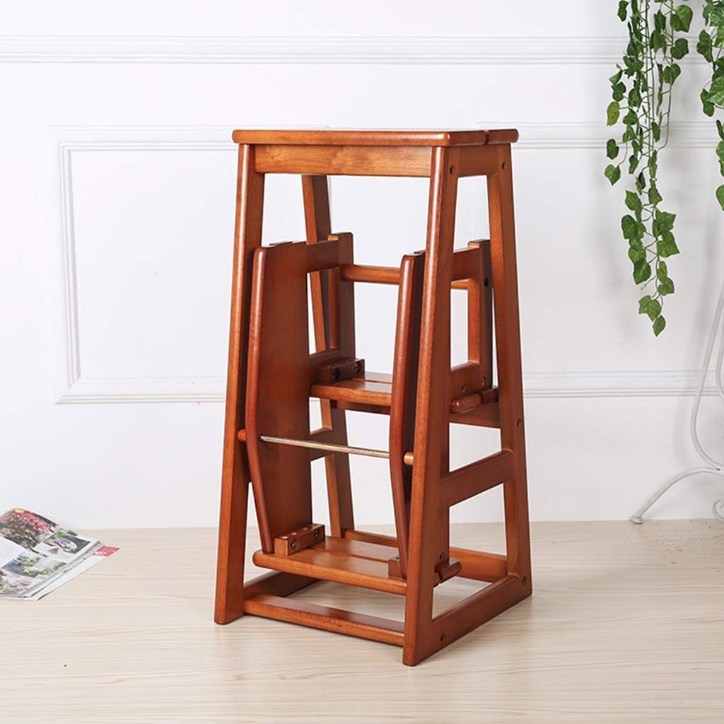 Wooden Step Stool,Brwon Folding Step Stool Portable Solid Wood Flower Shelf Multi-Functional 3-Step Ladder Stool Staircase Chairs for Kitchen Bathroom Office Max. 120kg