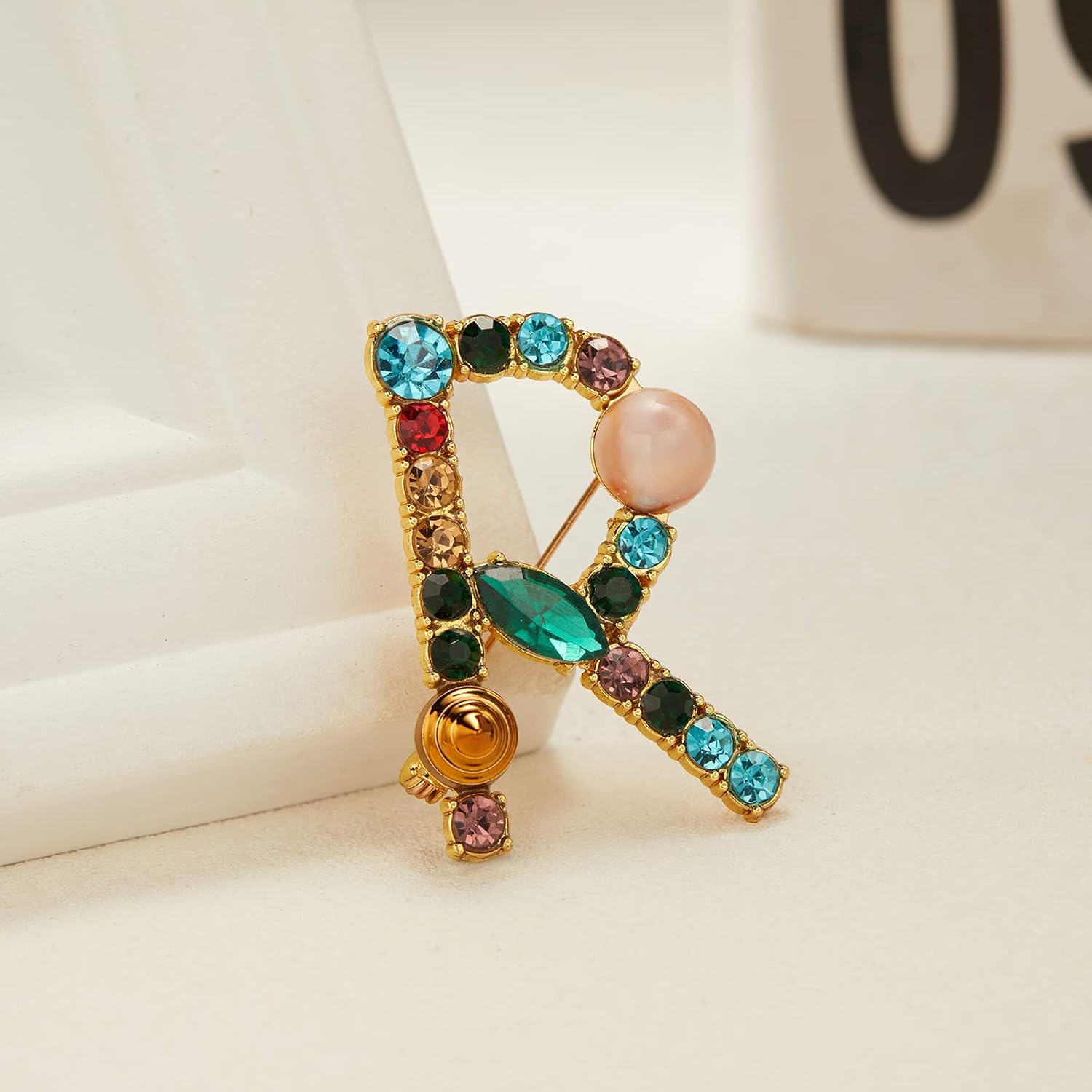 RINHOO Pearl Initial Brooch Pin Crystal A-Z 26 Alphabet Letters Brooch Colorful Enamel Breastpin Pin Jewelry for Women Gifts image 2