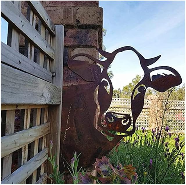 CCWORAN Metal Cow Garden Ornaments For Fences Decorations Outdoor Home Cow Animals Garden Decor Sculptures Rusty Cast Iron Silhouettes Tree Yard Wall Art Gift Cow1