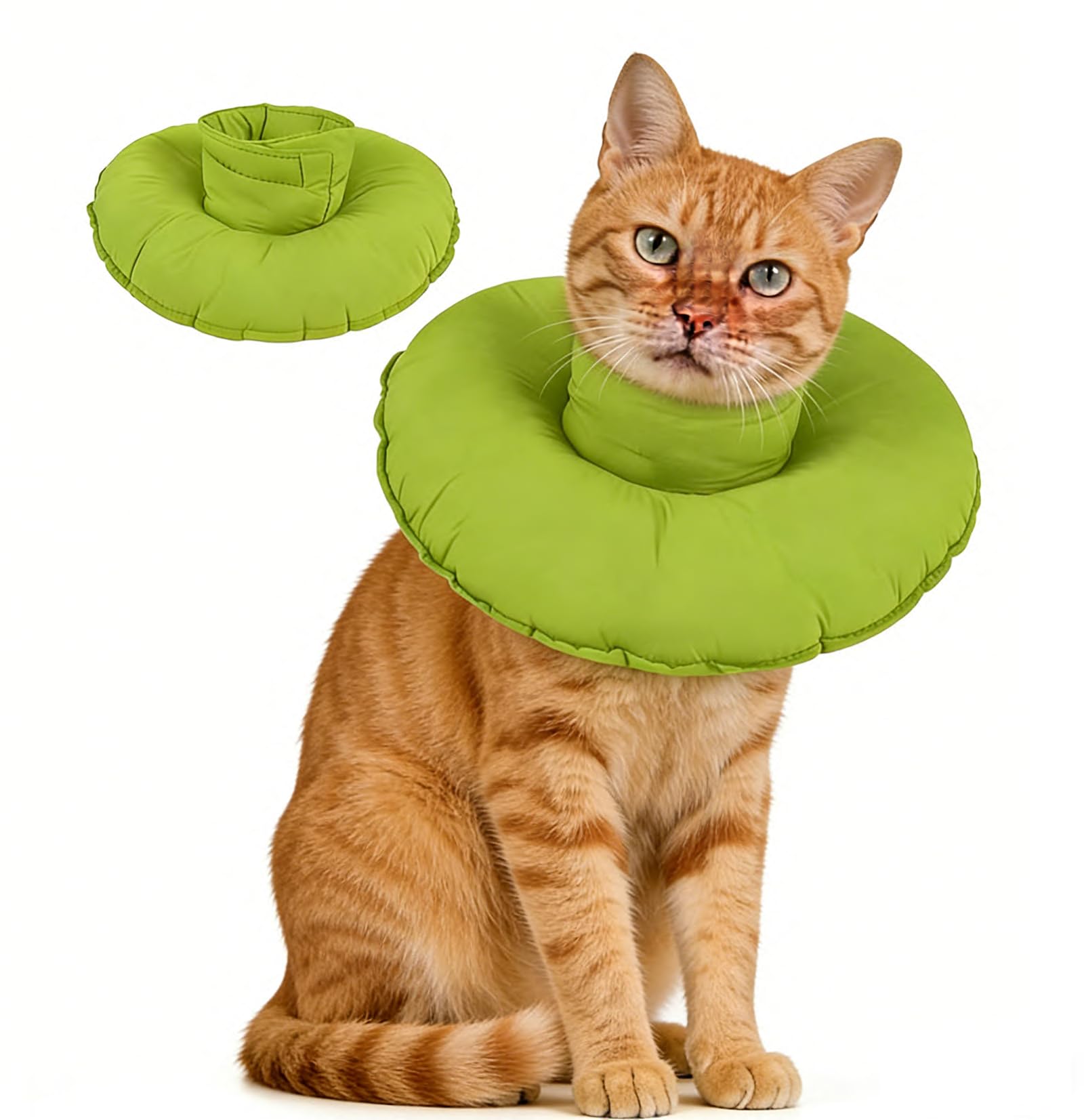 Soft Cat Cone L for Cats, Cat Recovery Collar, Anti Lick Protective Collar, Adjustable Cat Cone Collar to Stop Licking, Lightweight After Surgery Collar, Comfortable Alternative to E Collar Green