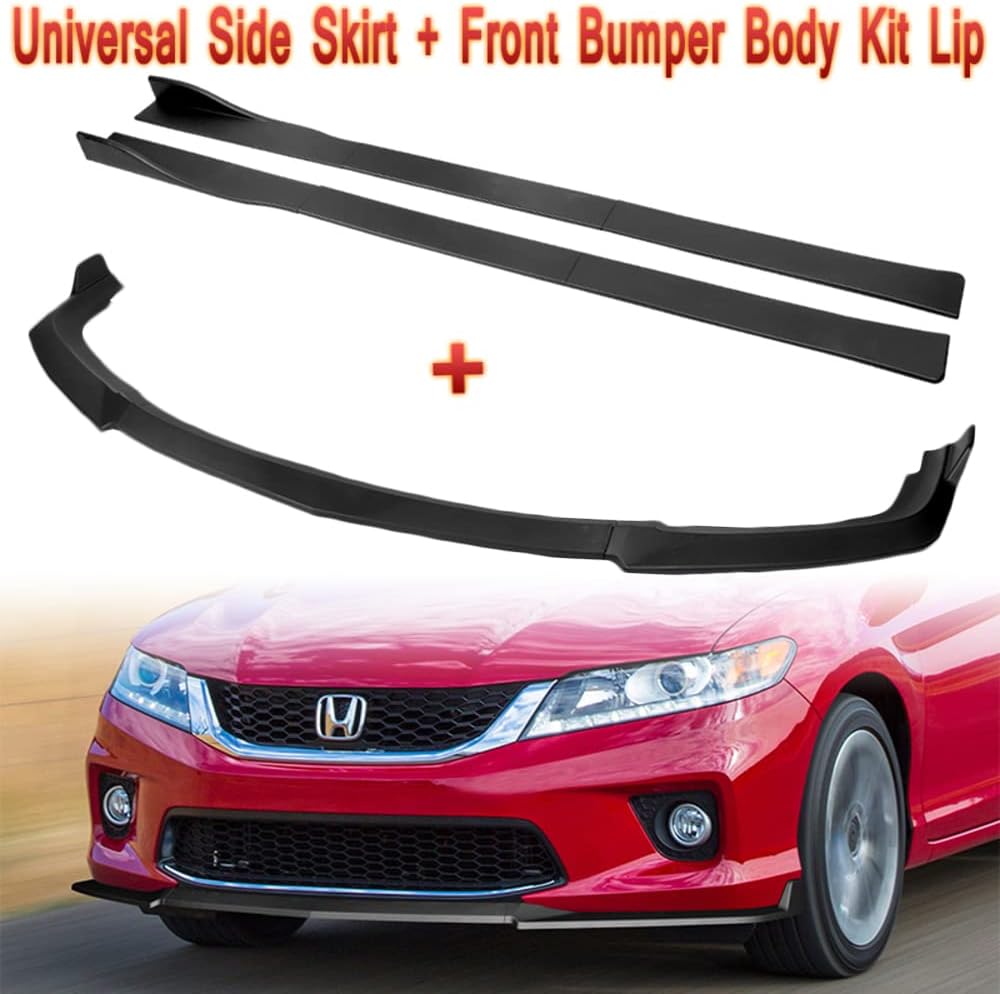 Q1-TECH, 9-Piece Front Bumper Body Kit Lip & Side Skirt Extensions Diffuser Set compatible with 2013 2014 2015 Honda Accord Coupe / 2DR Only ,Front Spoiler Air Chin Splitter ABS , Unpainted Matt Black