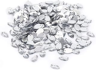HEEPDD 200pcs Rhinestone de Costura, 2 Colores Forma de Gota Resina Flatback Rhinestones de Resina Agujeros Dobles Gotitas de Agua Luz Cristal Diamante Cuentas de Bricolaje Artesanía(Blanco)