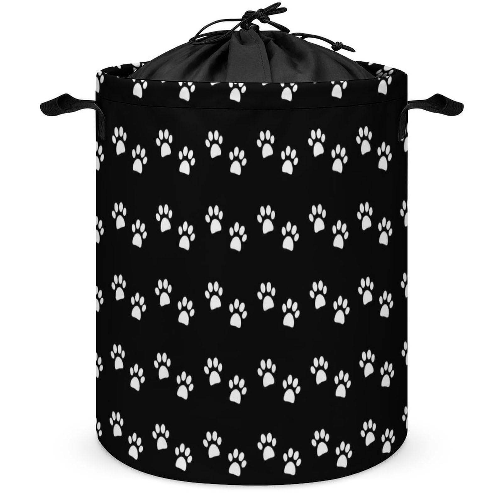 Wlntrophic Drawstring Laundry Hamper, Dog Paw Prints Laundry Basket, Washing Basket with Handle