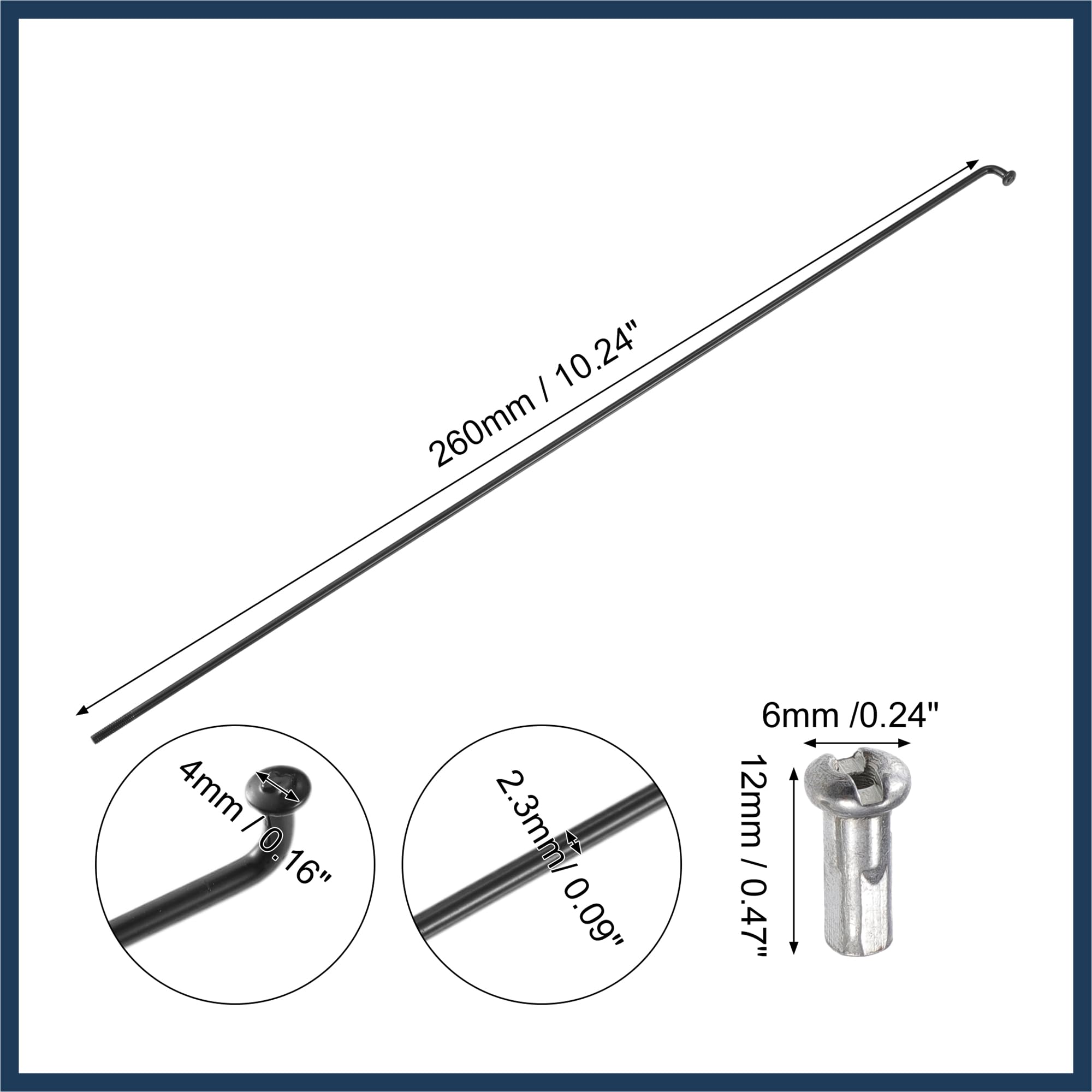 VekAuto 40 Pcs Bicycle Steel Spokes 13G Bike Spoke 260mm Length with Nipples Auto Accessories - Image 3
