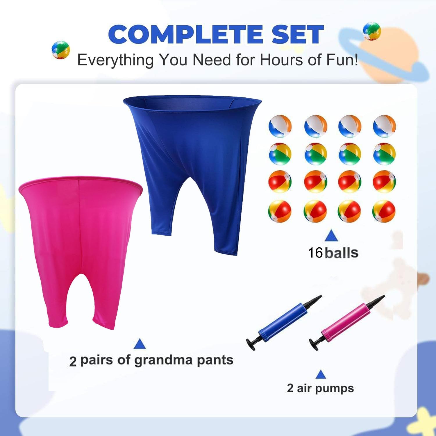 Granny Pants Yard Game,Granny Pants Outdoor Game,2pcs Giant Oversized Granny Funny Pants Set with 16 Bouncy Balls and 2 Pump for Family Reunion Games, Backyard Gatherings Team (Blue+Redw)
