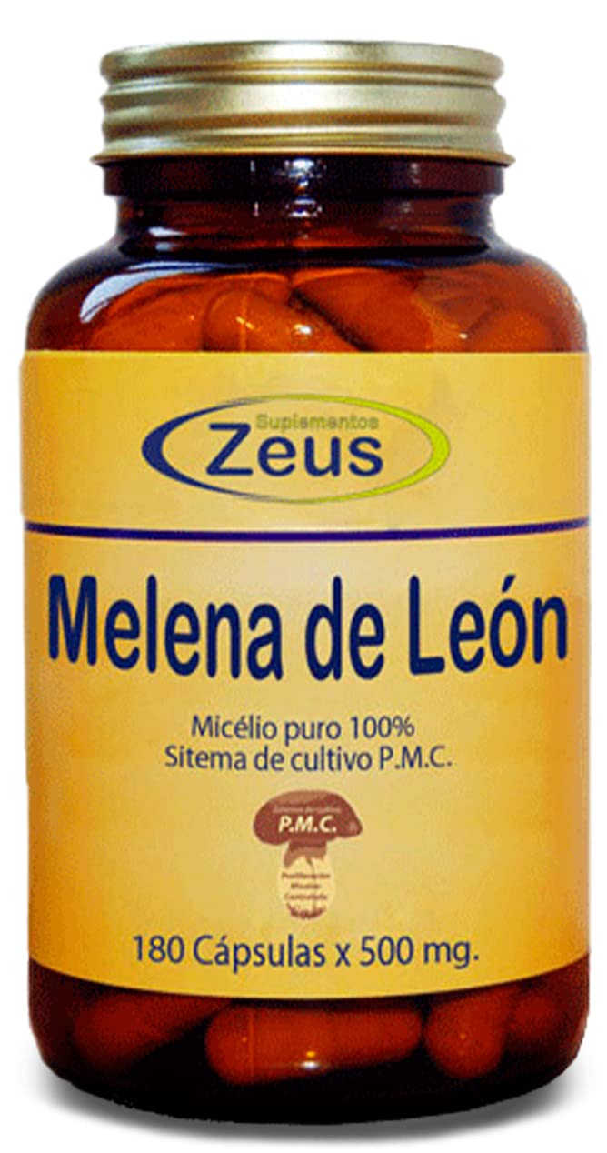 Suplementos Zeus MELENA DE LEÓN Contribuye al funcionamiento normal del sistema nervioso e inmunitario Complemento Alimenticio a base de Melena de León y Vit.C,100% Vegano,180 Caps. Vegetales