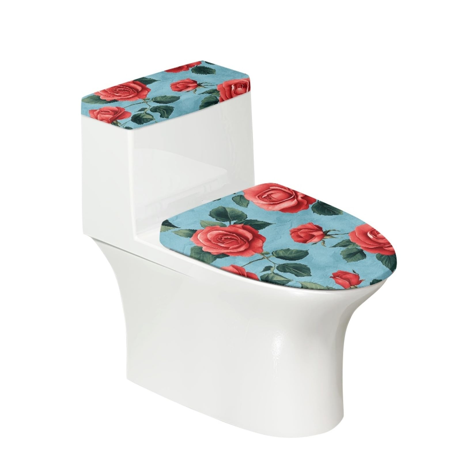 Ensemble de housses pour WC floral rouge de 6 pièces avec tapis et couvercle