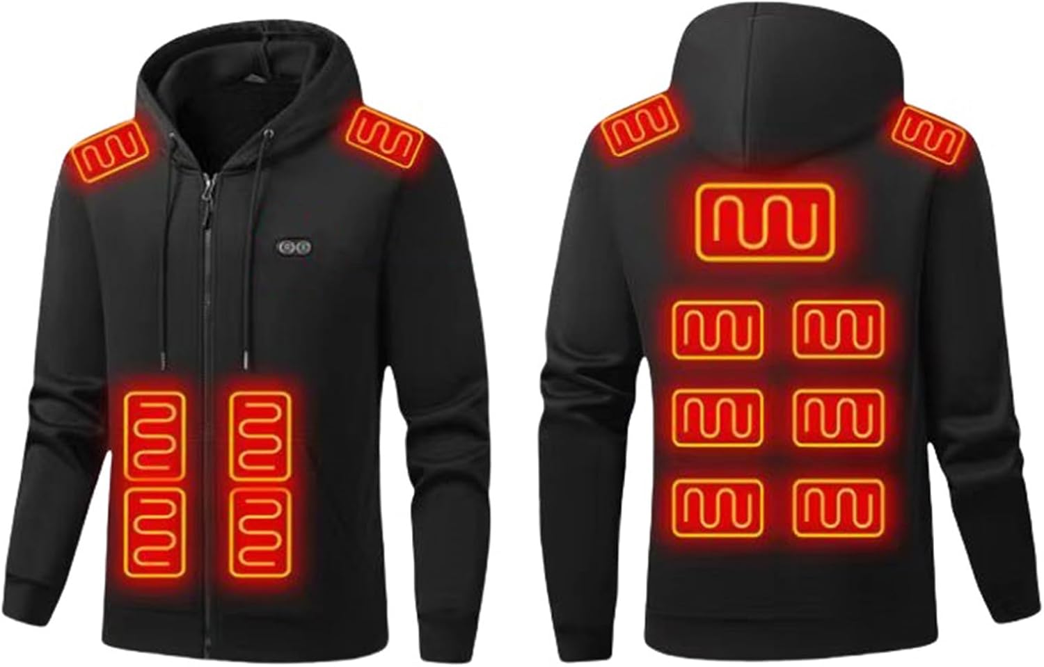 Womens Mens Heated Hoodies Zip Up Drawstring Hooded Jacket Windbreak Warming Rechargeable Sweatshirt with Pockets