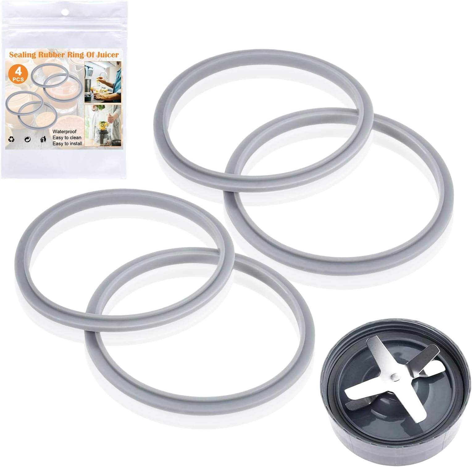Gasket Seal Replacement Rubber Ring, 4 Pcs O-Shape Juicer Seal Rubber Gasket Blender Replacement Parts Attachment, Compatible with 600/900 Series (Excludes Blade Head)