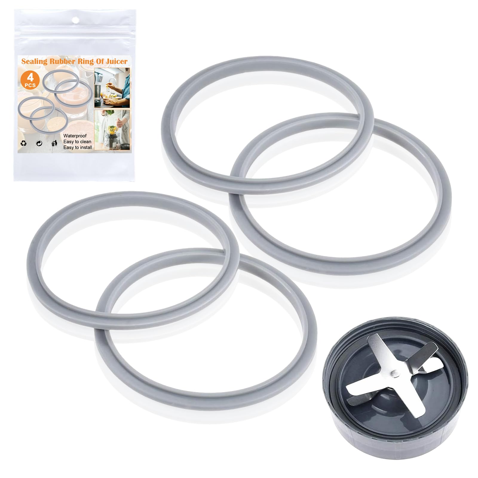 Gasket Seal Replacement Rubber Ring, 4 Pcs O-Shape Juicer Seal Rubber Gasket Blender Replacement Parts Attachment, Compatible with 600/900 Series (Excludes Blade Head)