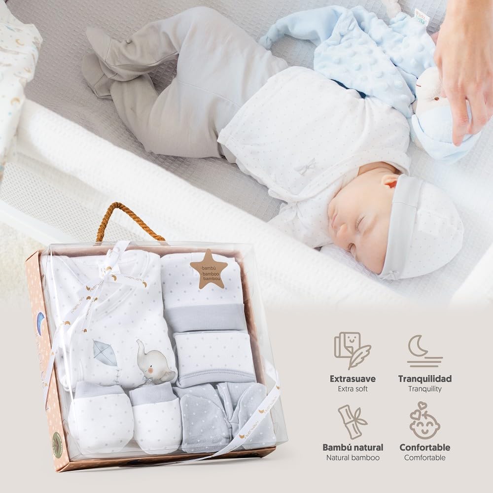 Interbaby Zestaw Prezent dla niemowląt 5 sztuk, model Słoń, szary