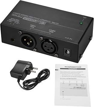 48V 12V Microphone Phantom Power Supply, Dual Voltage Ultra Low Noise Condenser Mic PSU with All Metal Casing and Power Adapter, for Professional Recording Studio Equipment (US Plug)