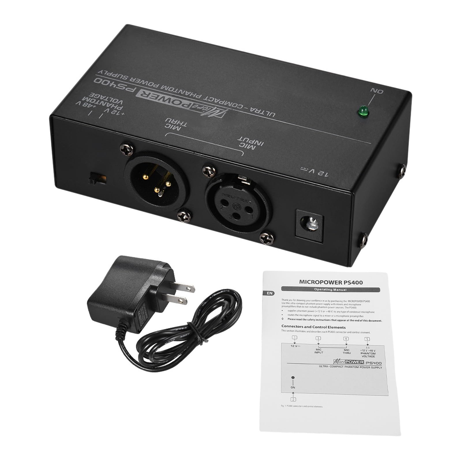 48V 12V Phantomspeisung, Metallmikrofon Geräuscharmes Soundgerät Shell Mic Power Phantom Box Mikrofon Stromquelle für Kondensatormikrofon Musikaufnahmegeräte