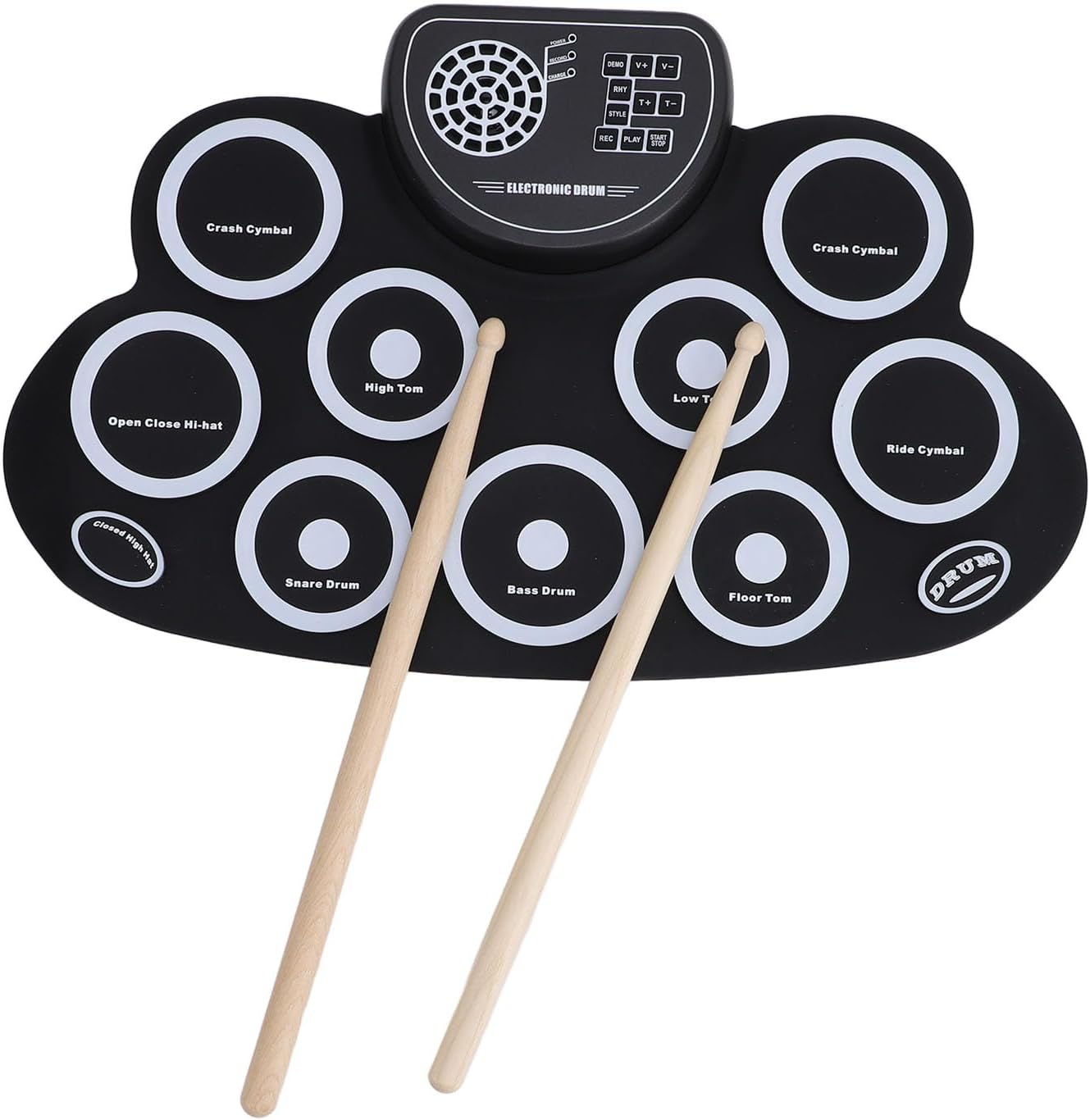 Foldable 9 Pads Roll Up Electronic Drum for Outdoor Performances, Rechargeable Practice Drum for Drumming Skills Improvement