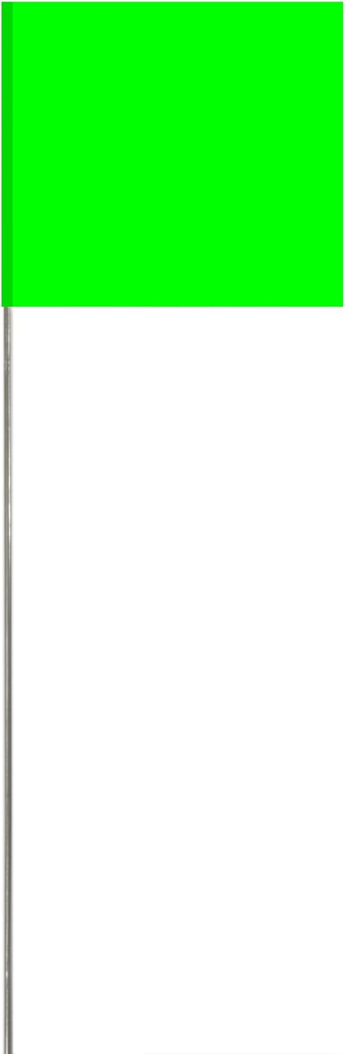 Swanson Tool Co FLM1510 2.5 inch by 3.5 inch Marking Flags with 15-Inch Wire Staffs, Lime, 10-Pack